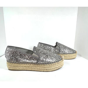 GUESS TAVA ESPADRILLE Silver sequin - Platform - Slip On Shoe -  Women's size 8
